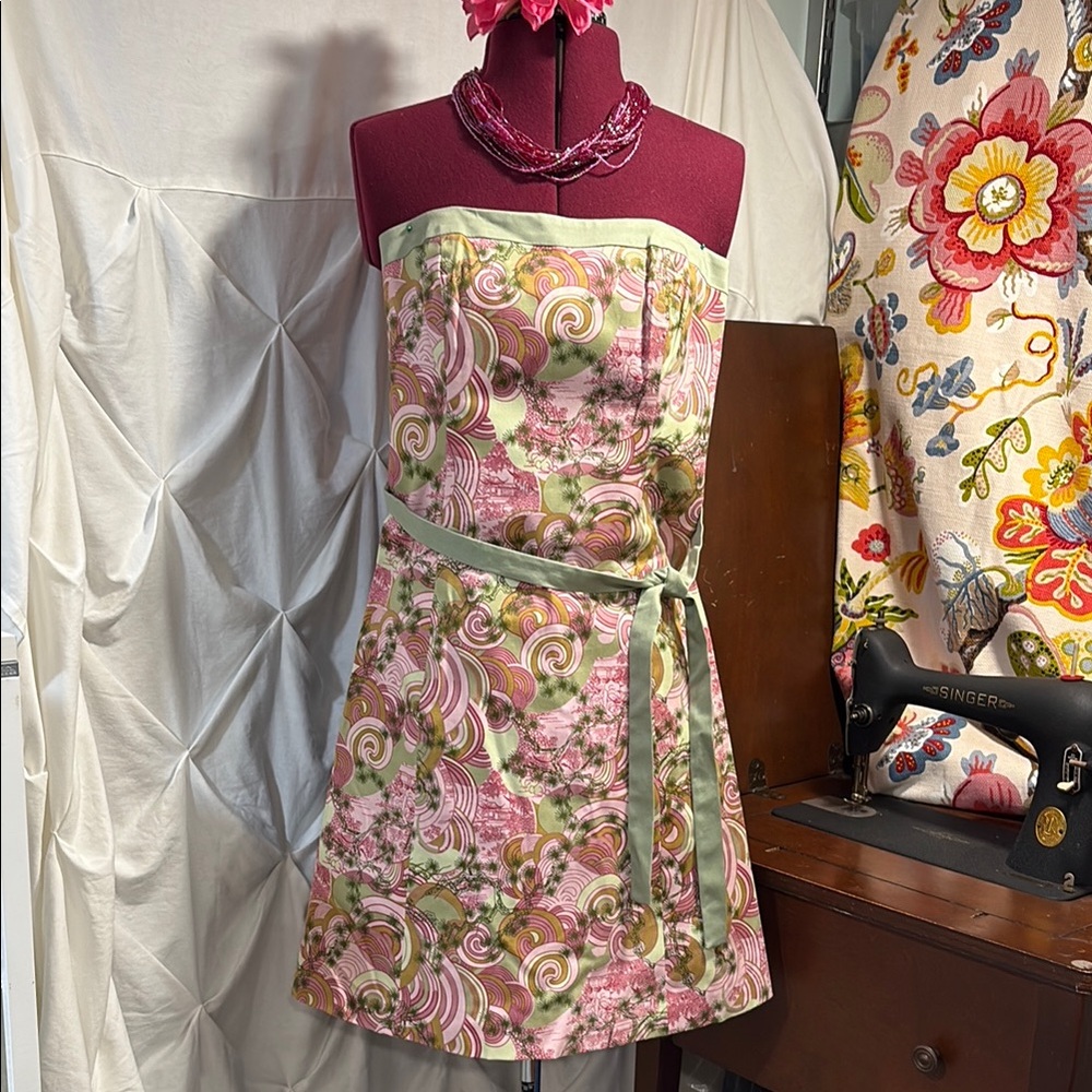 Robin Jordan Pink and Green Strapless Sundress